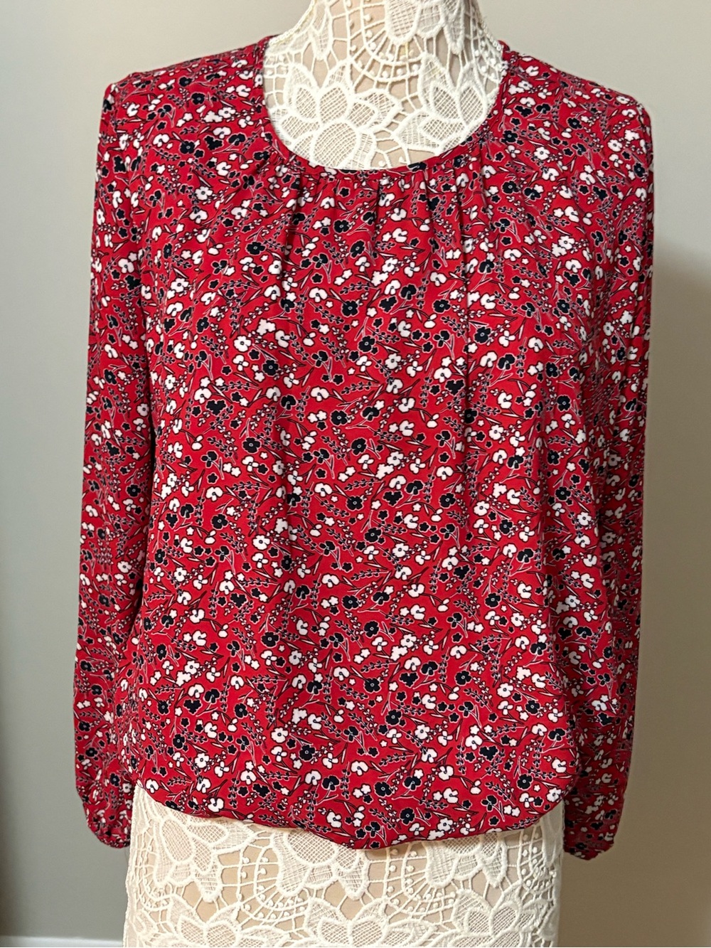 Tommy Hilfiger Red Floral Print Long-Sleeve Blouse